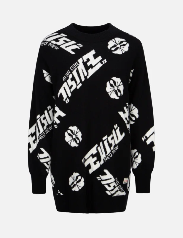 Silk Knit TopsAllover Kamon and Logo Jacquard Sweater