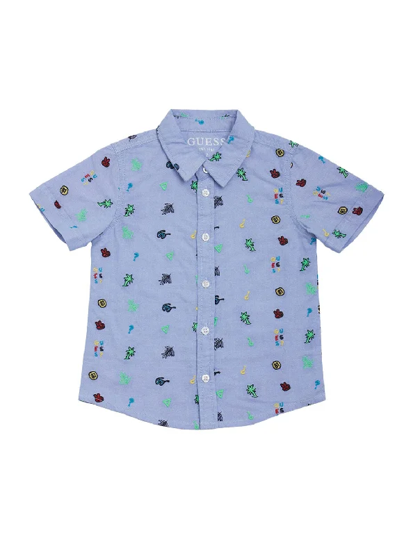 Blue Airplane Print Oxford Shirt (2-7)Asymmetrical Shirts