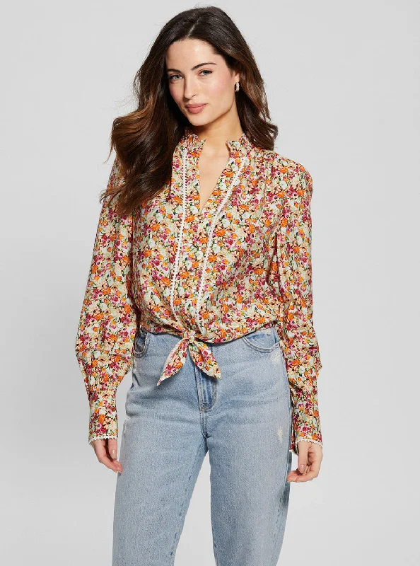 Eco Floral Print New Rita ShirtLeather-Paneled Shirts