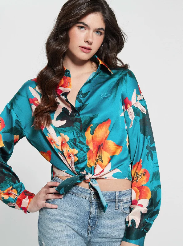 Eco Green Floral Bowed Jun ShirtOversized Shirts