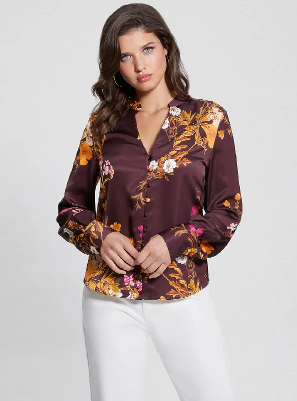 Eco Maroon Floral Rita Satin ShirtDenim Shirts