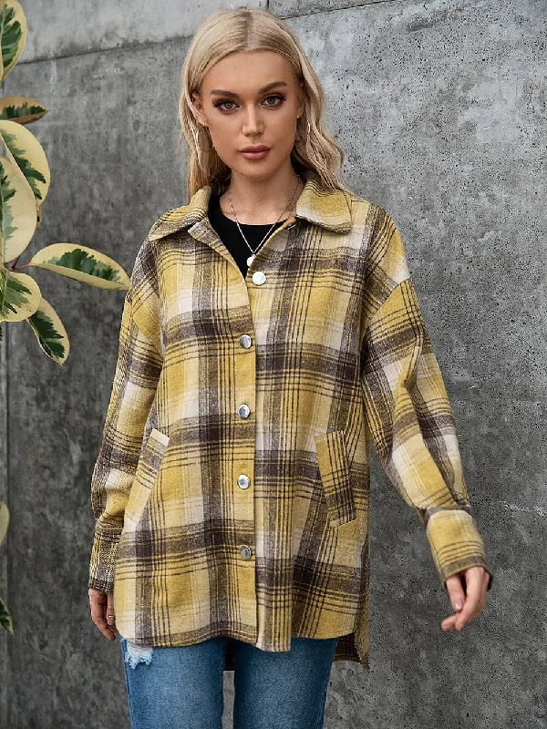 Plaid Collared Neck Long Sleeve ShirtSequined Shirts