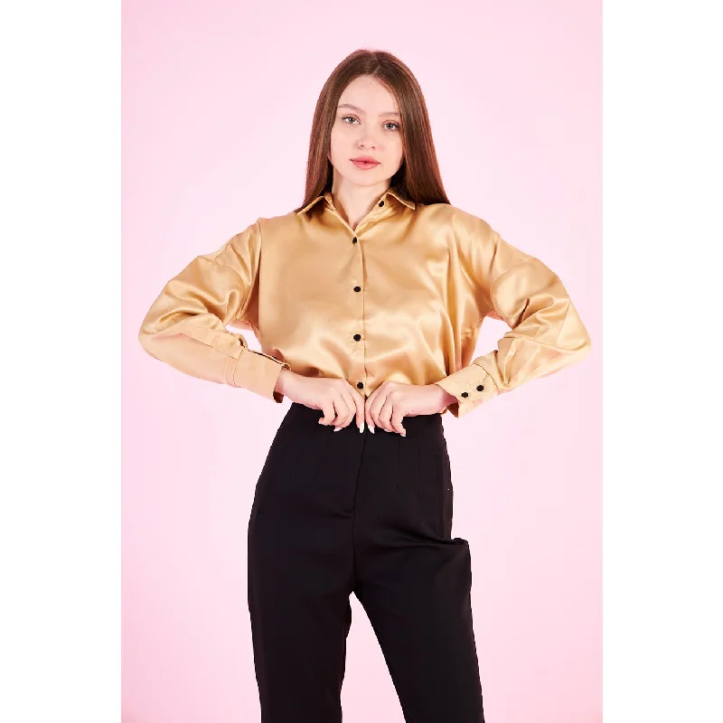 Gold Button Down Satin ShirtPrinted Shirts