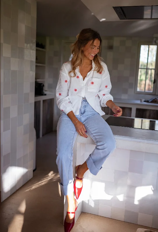 Ecru Grace Shirt with Red and Pink Floral PatternHigh-Fashion Shirts
